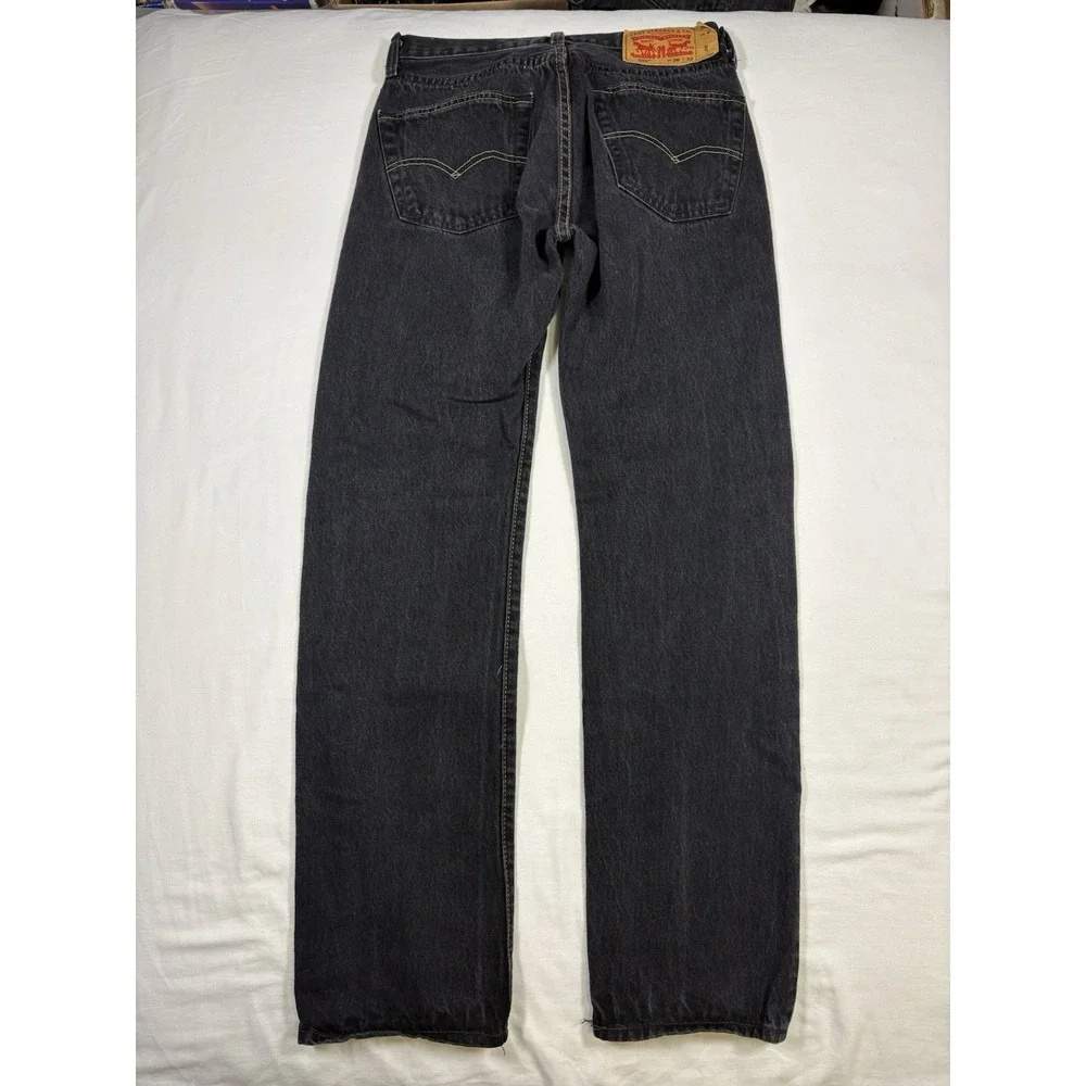 Levis 501 Original Fit Button Fly Jeans Mens 28x32 Faded Black Denim Straight